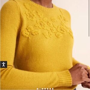 Boden Embroidered Crew Neck Sweater in Dijon Yellow